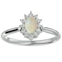 Dijamantni prsten u obliku ovalnog oblika s opalom i aureolom od sterling srebra za žene