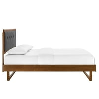Drveni krevet na platformi u stilu oraha s kutnim okvirom od drvenog ugljena