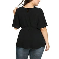 Ženske majice kratkih rukava a-list, ženska jednobojna majica kratkih rukava Plus size bluza s pojasom i čvorom, vrhovi crne boje