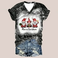 Ženski Božićni topovi, Božićna modna ženska ležerna bluza s izrezom i printom, majice kratkih rukava, Rasprodaja, Rasprodaja Plus