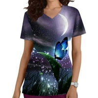 Ženska labava ljetna ležerna majica s osnovnim printom za žene, modne elegantne majice s printom leptira i Mjeseca, majice s izrezom
