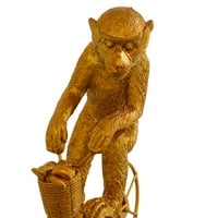 7 9 polistone zlatna skulptura majmuna s biciklom