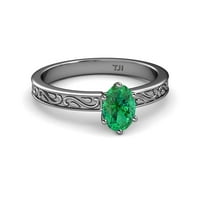 Smaragdni zaručnički prsten od 7 do 0. Karat od bijelog zlata od 14 karata.veličina 7,25