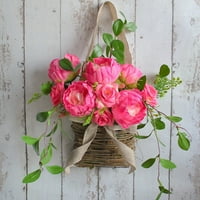 Umjetni vijenac od ruža koji imitira biljni vijenac obješen na vratima, ukras kućne viseće košare