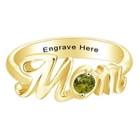 Poklon za nakit za Majčin dan-personalizirani okrugli prsten s imitacijom Peridota od 14k žutog zlata na vrhu prstena od srebra veličina-8