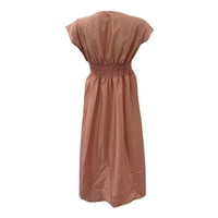 Ženske haljine ljetna haljina A kroja s kratkim rukavima s printom do gležnja s ružičastim izrezom u obliku slova H.