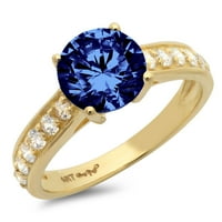 Vjenčani prsten okruglog reza s imitacijom plavog tanzanita od žutog zlata 18K okruglog reza, veličina 10,75
