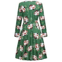 Rasprodaja ljetnih haljina za žene s dugim rukavima s cvjetnim uzorkom Midi haljina s okruglim vratom s raširenim rukavima Retro