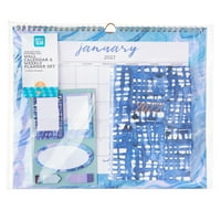 Set zidnih kalendara i tjednika od siječnja do prosinca od siječnja do prosinca, Plava akvarel
