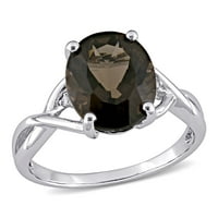 Ženski prsten od srebra od srebra od 3 karata, dimljeni kvarc od ovalnog kroja i dijamant okruglog kroja, ukrašen križnim prstenom
