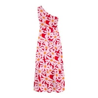 Ženske sundresses Plus Size Ženska ljetna haljina na jedno rame s cvjetnim printom bez rukava visokog struka lepršava Maksi haljina