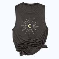 Ženska majica bez rukava s naramenicama s modernim printom sunca i Mjeseca, pripijena Majica Bez rukava, bluze od tunike, majice;