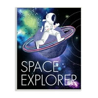 Stupell Industries Space Explorer Starry Universe Astronaut na Galaxy Planet Wood Art, 19, Dizajn Jennifer Ellory