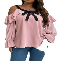 Ženske Ležerne bluze Plus Size s ramena s dugim rukavima u prašnjavoj ružičastoj boji