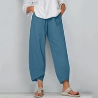 Ženske ljetne hlače Modne jednobojne elastične hlače visokog struka s džepovima široke široke hlače