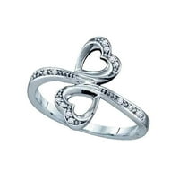 Prsten s dvostrukim srcem od 10k bijelog zlata s okruglim dijamantom u obliku dijamanta