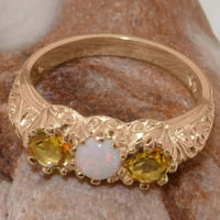 14k ženski prsten za obljetnicu od ružičastog zlata britanske proizvodnje s prirodnim opalom i citrinom - opcije veličine-veličina