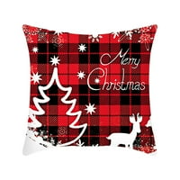 Božićni jastuk za dom, kratka Plišana lanena božićna jastučnica s blagdanskim printom