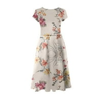 Ljetne Midi haljine za žene, haljine s okruglim vratom, modne haljine A kroja s kratkim rukavima, ružičaste, a-line